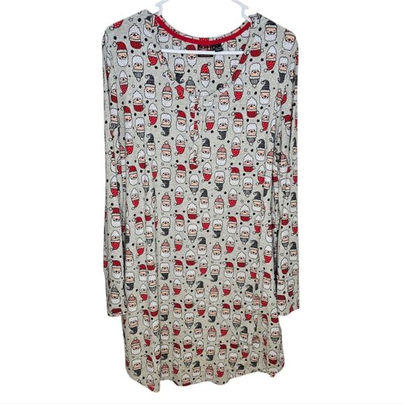 Santa's Treasures Festive Santa All Over Print Long Sleeve Nightgown XL - Picture 1 of 6